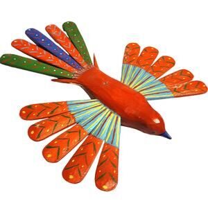 Sweet Brightly Painted Folk Art Bird in Flight